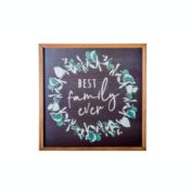 Urban Trends Collection Wood Square Wall Art with Frame, "Best Family Ever" Writing on Floral Ring Design Smooth Finish Black
