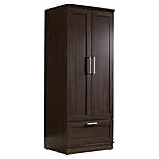 Slickblue Dark Brown Wood Wardrobe Cabinet Armoire with Garment Rod