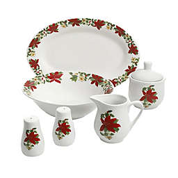 Gibson Home Perfect for Holidays Poinsettia 7 Piece Porcelain Serving Set in Red
