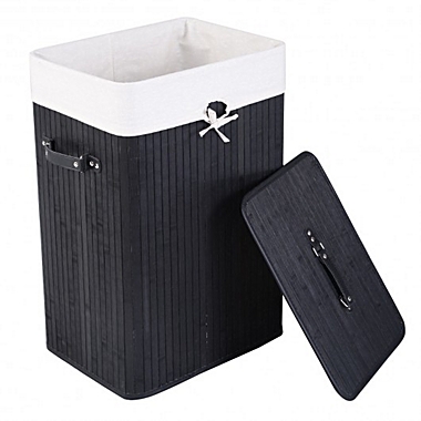 Costway Rectangle Bamboo Hamper Laundry Basket Washing Cloth Bin Storage Bag Lid 3 color-Black. View a larger version of this product image.