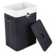Costway Rectangle Bamboo Hamper Laundry Basket Washing Cloth Bin Storage Bag Lid 3 color-Black