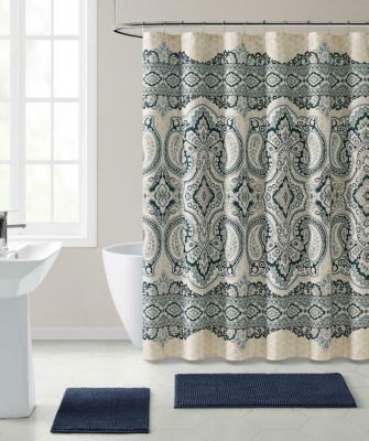 Luxury Fabric Shower Curtain Damask Jacquard Shabby Chic High Quality Silver Tan 