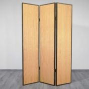 Saltoro Sherpi Foldable 3 Panel Wooden Screen with Faux Leather Trim, Brown-