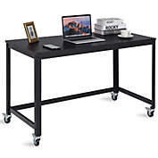 Slickblue Wood Top Metal Frame Rolling Computer Desk Laptop Table-Black