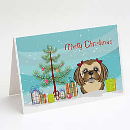Caroline's Treasures Christmas Tree and Chocolate Brown Shih Tzu Greeting Cards and Envelopes Pack of 8 7 x 5