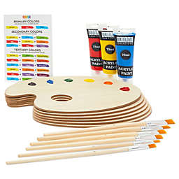 Bright Creations Wooden Oval Painting Palette Kit with Brushes and Acrylic Paint Tubes (15 Pieces)
