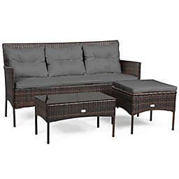 Costway-CA 3 Pieces Patio Furniture Sectional Set with 5 Cozy Seat and Back Cushions-Gray