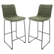LeisureMod Brooklyn 29.9 Modern Leather Bar Stool With Black Iron Base & Footrest Set of 2