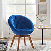 Art Leon Round Velvet Desk Chair No Wheels Swivel Vanity Chair in Dark Blue