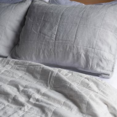 100% French Linen Box Stitch Quilt & Sham Set - Full/Queen - Pebble Heather/Pinstripe   BOKSER HOME. View a larger version of this product image.