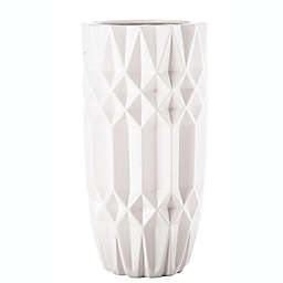 Urban Trends Collection Ceramic Round Vase with Embossed Crystal Pattern Design Body LG Matte Finish White
