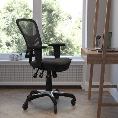 Flash Furniture Nicholas Mid-Back Black Mesh Multifunction Executive Swivel Ergonomic Office Chair with Adjustable Arms and Transparent Roller Wheels. View a larger version of this product image.