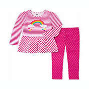 Kids Headquarters Toddler Girl&#39;s 2 Pc Rainbow Tunic & Polka Dot Leggings Set Pink Size 2T
