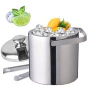 Stock Preferred Insulated Ice Bucket With Lid and Ice Tong 1300ML in Silver