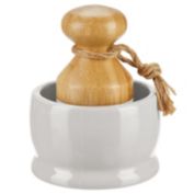 mDesign Bamboo Mini Kitchen Palm Dish Scrubber Brush with Holder