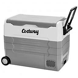 Costway 58 Quarts Car Refrigerator Portable RV Freezer Dual Zone with Wheel-Gray