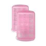 2 Pack Easily Pops Out 15 Compartments Ice Cube Tray with Lid (Pink)