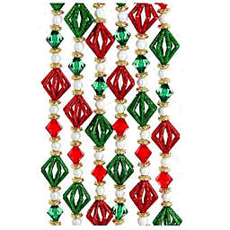 Red Gold Green and White Glitter Beaded Christmas Garland 6 Feet D4053
