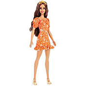 Barbie Fashionistas Doll, Long Wavy Brunette Hair, Floral Print Dress with Ruffles & Heels
