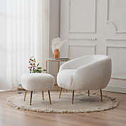 SalonMore Comfort Fabric Accent Chair with Ottoman in White