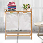 Kitcheniva Portable Double Laundry Section Hamper Sorter Clothes Storage Bag Bin Organizer