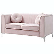 Passion Furniture Delray 65 in. Pink Tuxedo Arm Velvet Loveseat with 2-Throw Pillow