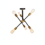 Elegant Lighting Axel Collection 6 Light Flushmount in Black and Brass Finish - 17.1"D x 16.6"H