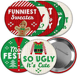 Big Dot of Happiness Ugly Sweater - 3 inch Holiday and Christmas Party Badge - Pinback Buttons - Set of 8
