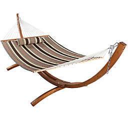 Sunnydaze Quilted 2-Person Hammock with 12-Foot Wood Stand - Sandy Beach