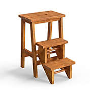 Slickblue 3-in-1 Rubber Wood Step Stool with Convenient Handle-Natural