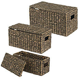 mDesign Woven Hyacinth Home Storage Basket with Lid, Set of 3 - White Wash