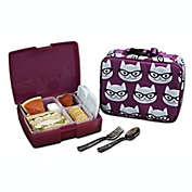 Bentology Lunch Box Combo Kit - Includes Bento Box, Insulated Sleeve Cover, and Utensils - Kitty Design