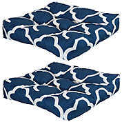 Sunnydaze Indoor/Outdoor Replacement Square Tufted Patio Chair Seat and Back Cushions - 20" - Navy Blue and White Quatrefoil - 2pk