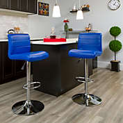 Flash Furniture Scott Contemporary Blue Vinyl Adjustable Height Barstool with Rolled Seat and Chrome Base