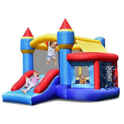 Slickblue Castle Slide Inflatable Bounce House with Ball Pit and Basketball Hoop