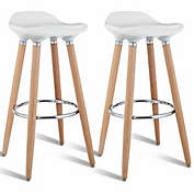 Costway-CA Set of 2 ABS Bar Stool with Wooden Legs