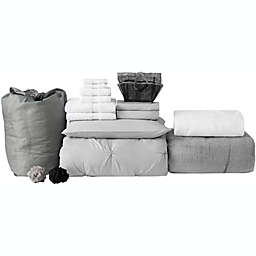 College Freshman Pack - Twin XL Dorm Bedding - Pin Tuck Glacier Gray Color Set