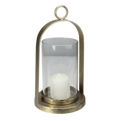 Raz 8.5" Antique-Styled Golden Weathered Christmas Pillar Candle Lantern
