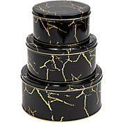 Juvale Black Marble Metal Tins with Lids, Kitchen Canisters (3 Sizes, 3 Pack)