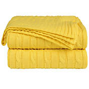 PiccoCasa 100% Cotton Knit Breathable Throw Blanket for Sofa and Couch Soft Lightweight Cable Knit Breathable Blanket Home Decors Blanket, Yellow 60 x 78