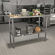 Emma + Oliver Stainless Steel 18  Gauge Kitchen Prep and Work Table with Undershelf, NSF - 48"W x 24"D x 34.5"H