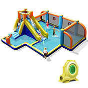 Slickblue Giant Soccer-Themed Inflatable Water Slide with 735W Blower