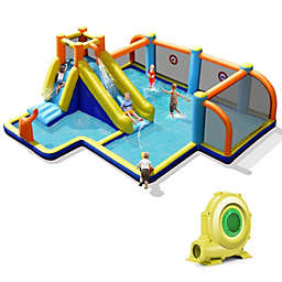 Slickblue Giant Soccer-Themed Inflatable Water Slide with 735W Blower