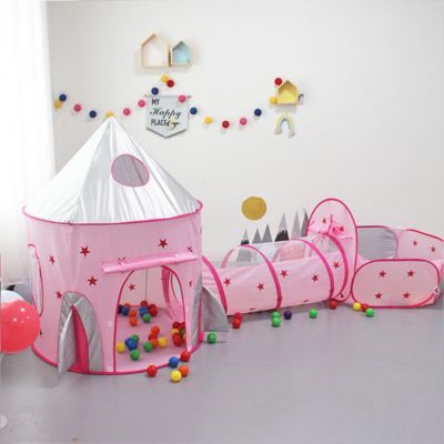 Stock Preferred 3-in-1 Rocket Ship Play Tent with Sunroof in Pink