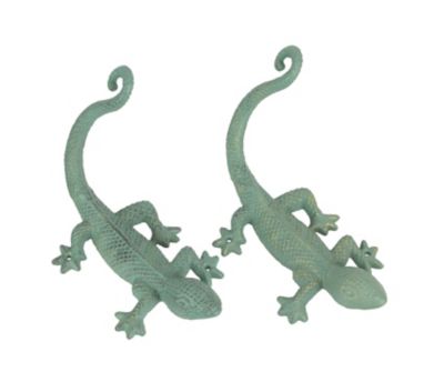 Zeckos Set of 2 Verdigris Green Finish Cast Iron Gecko Lizard Wall Mount Plant Hanger Brackets