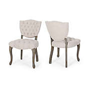 Contemporary Home Living Set of 2 Beige and Brown Traditional Dining Chairs 33.75"