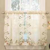 Sweet Home Collection   Rosemary Linen Embroidered Kitchen Curtains, 24" Tier Pair, Linen