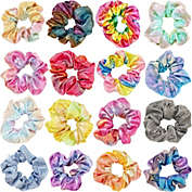 Glamlily Pastel Tie Dye Scrunchies, Shiny Fabric Hair Band (4 In, 16 Pack)