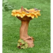 Plow & Hearth Sunflower with Leaves and Ladybug Carved Resin Birdbath