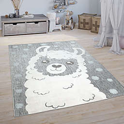 Paco Home Kids Rug Llama Motif with Contour Cut in Mottled Grey